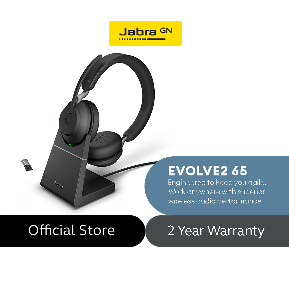 Jabra Evolve2 65 MS Stereo Headset - Bluetooth Headphones With Link 380 ...