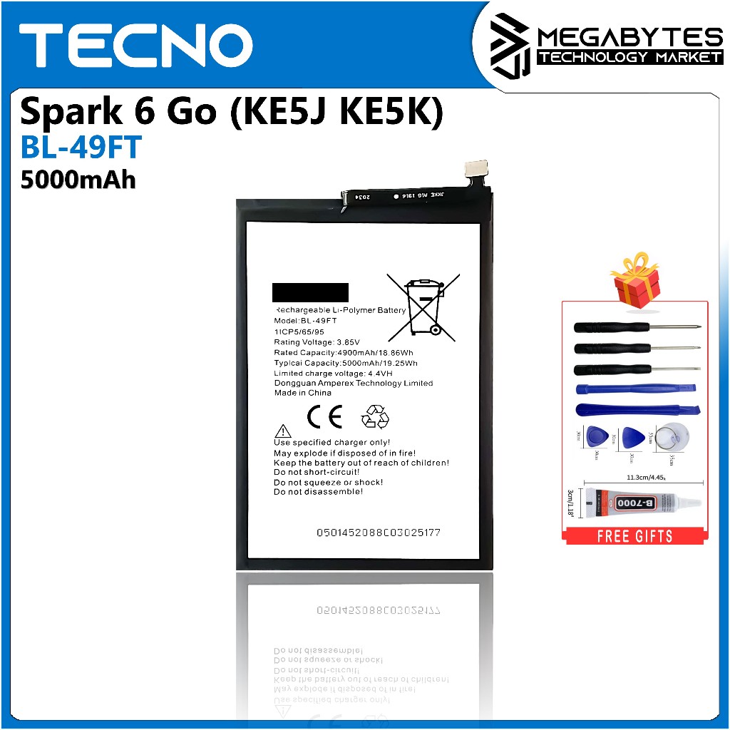Megabytes Battery for Tecno Spark 6 Go | KE5J KE5K BL-49FT | Shopee ...