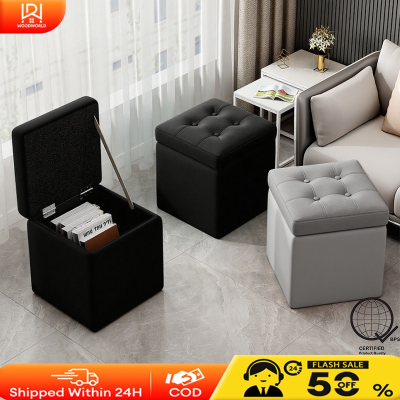 Folding Leather Storage Stool Waterproof Ottoman Storage Box ...