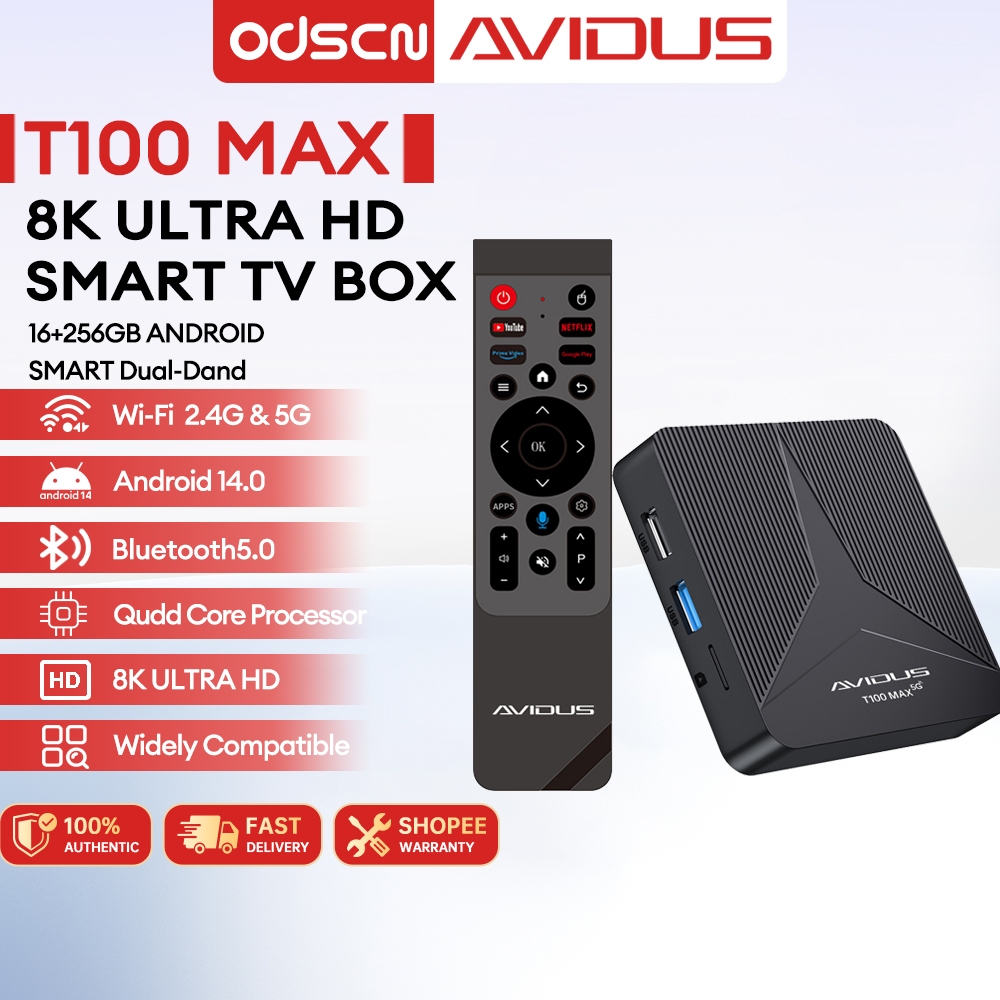 ODSCN x AVIDUS T100 Max Smart TV Box 8K 16+256G Android Dual-Band Wi-Fi ...