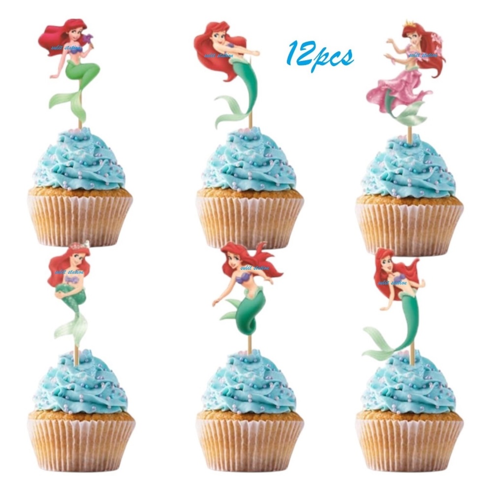 PRINCESS MERMAID CUPCAKE TOOTHPICK CAKE TOPPER party giveaways supply ...