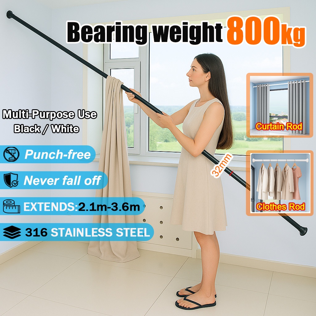 HUSKA stainless steel curtain rod anti-slip bathroom telescopic rod ...