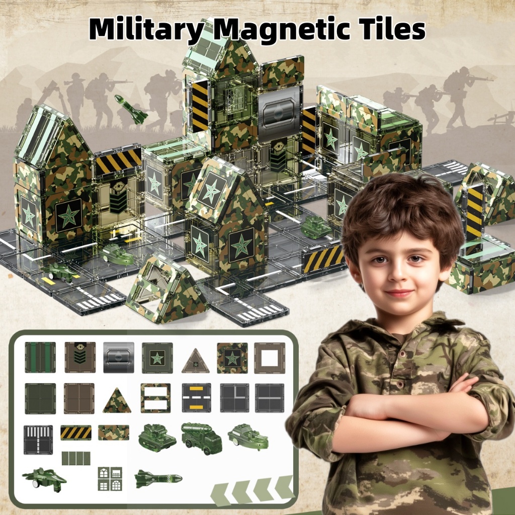 Army Magnetic Tiles Puzzle Toy Set Military Magnetic Tiles Toys Camo ...