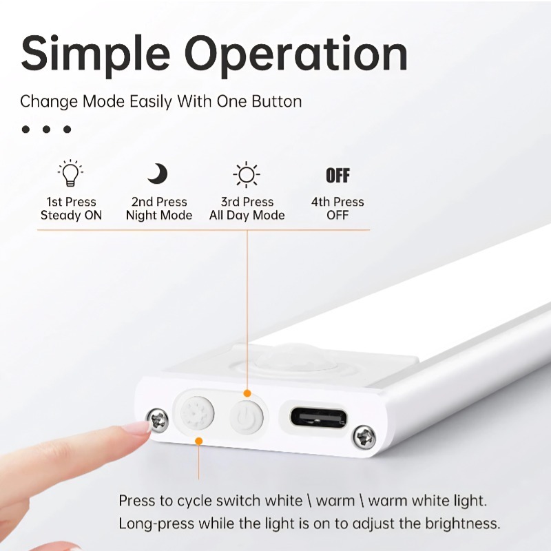 Intelligent induction LED strip Three-color dimmable cabinet lamp Human ...