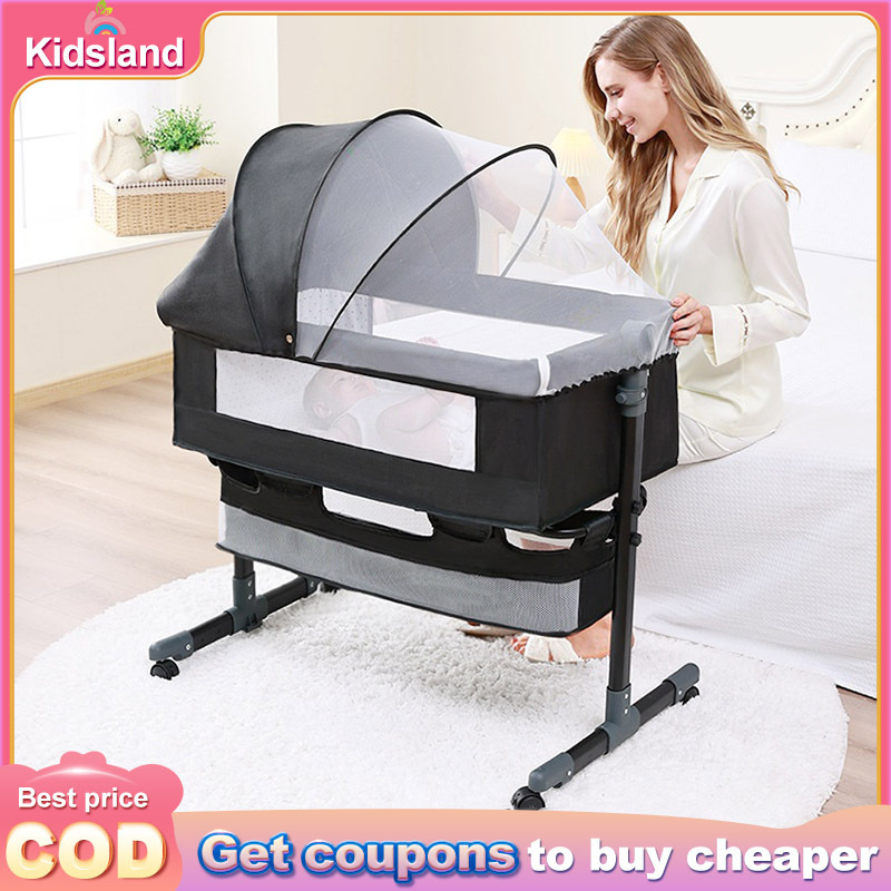 Foldable crib for baby Multifunctional Rocker Bed Liftable Bassinet Bed  with Detachable Mosquito Net