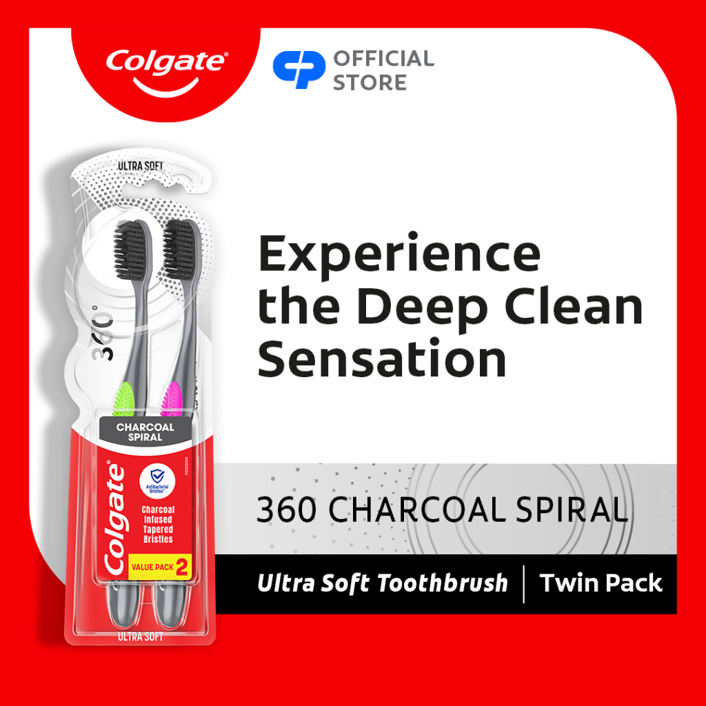Colgate 360° Toothbrush with Polishing Cups Charcoal Spiral Tapered ...