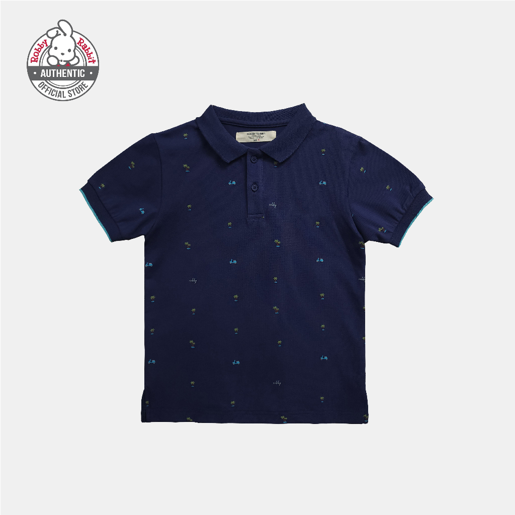 Robby Rabbit Boy Coastal Club Printed Short Sleeve Polo Shirt (Navy ...