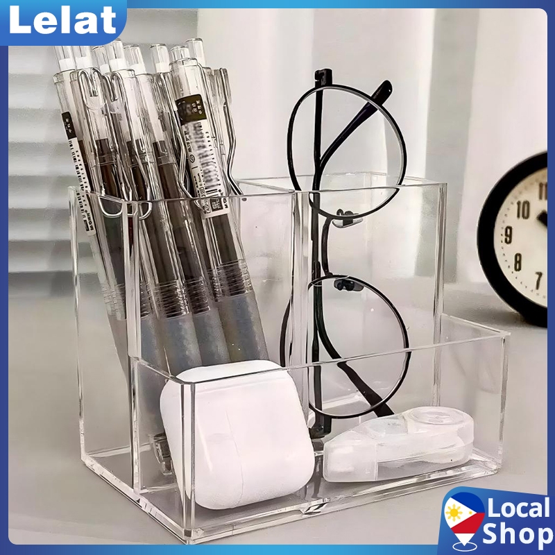 Transparent Large Capacity Three Grid Pencil Rack 1PC Clear Acrylic ...