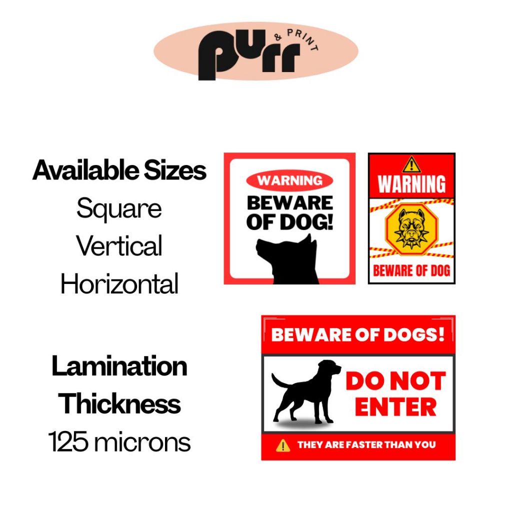 PURR & PRINT CO. | Beware of Dog Sign A4 Laminated Signage Waterproof ...
