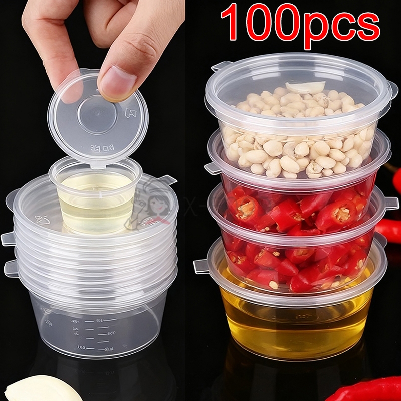 100pcs丨Disposable Food Container Hinge Cup Plastic Cup Seasoning Cup ...