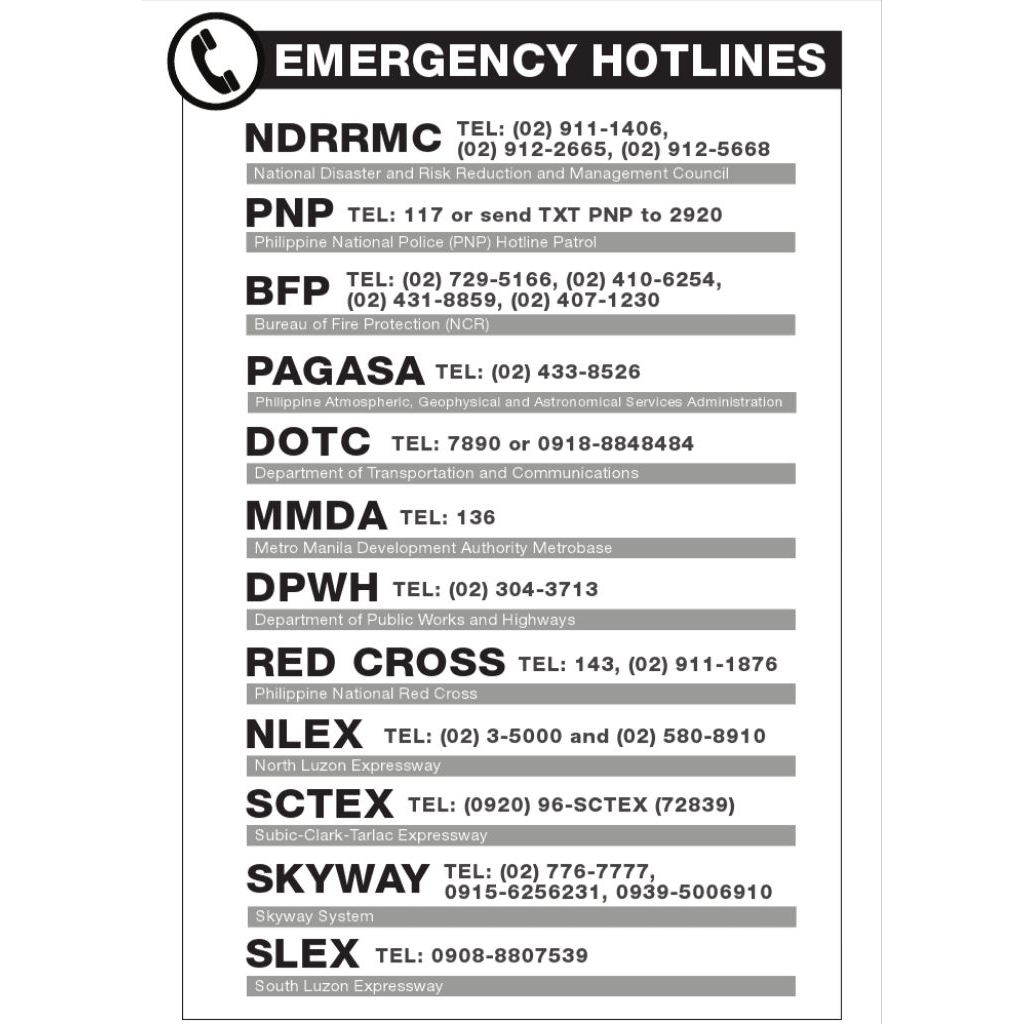 Emergency Hotline Stickers A6 Size | 4 pcs | Shopee Philippines