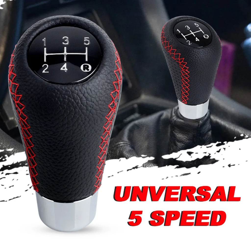 Universal 5/6 Speed Black Stitching Leather Manual Car Gear Shift Knob ...