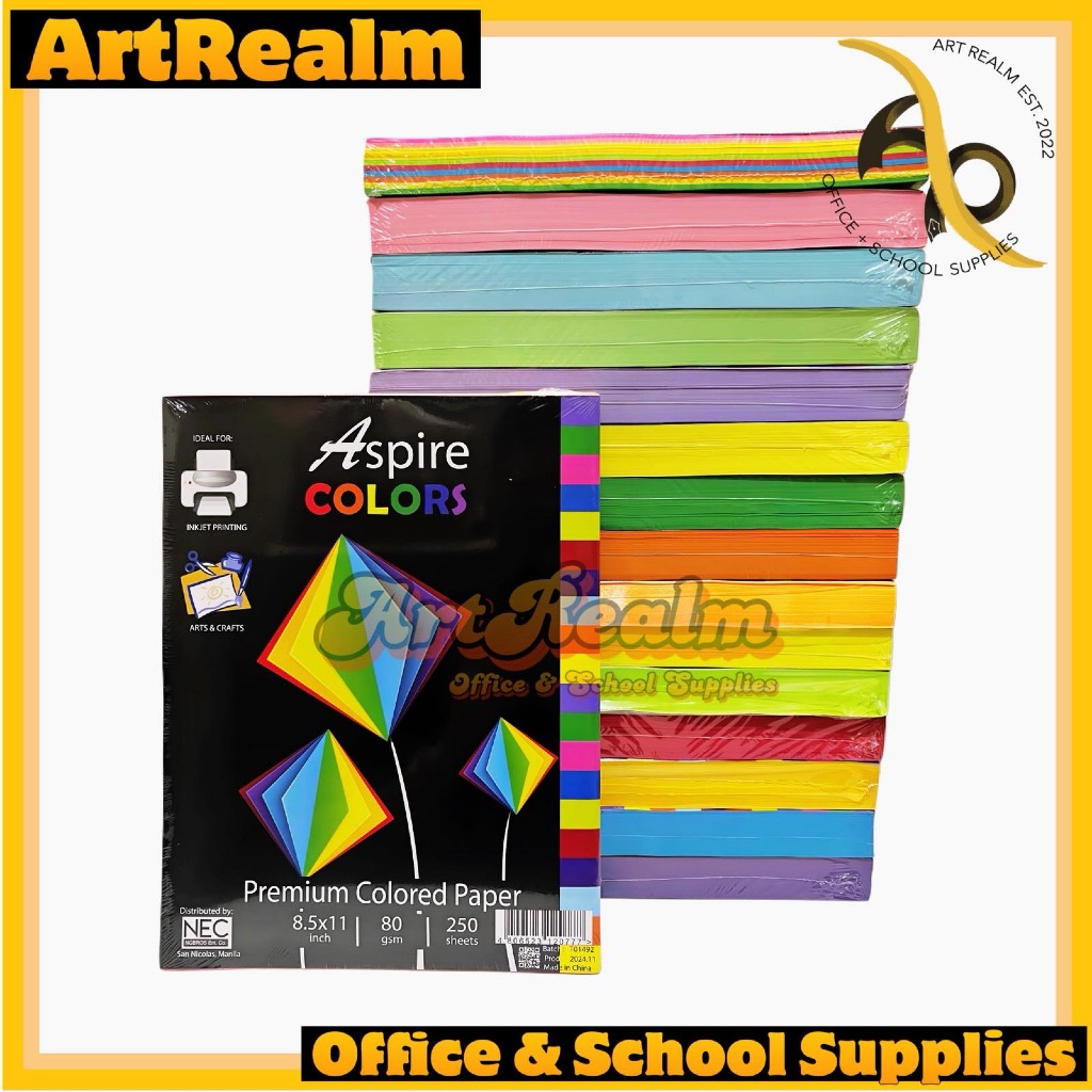 Aspire Colors Premium Colored Paper Short [75gsm/80gsm] [250 Sheets ...