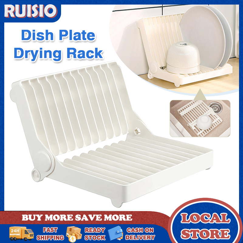 Dish Plate Drying Rack Foldable Plastic Kitchen Organizer Collapsible ...