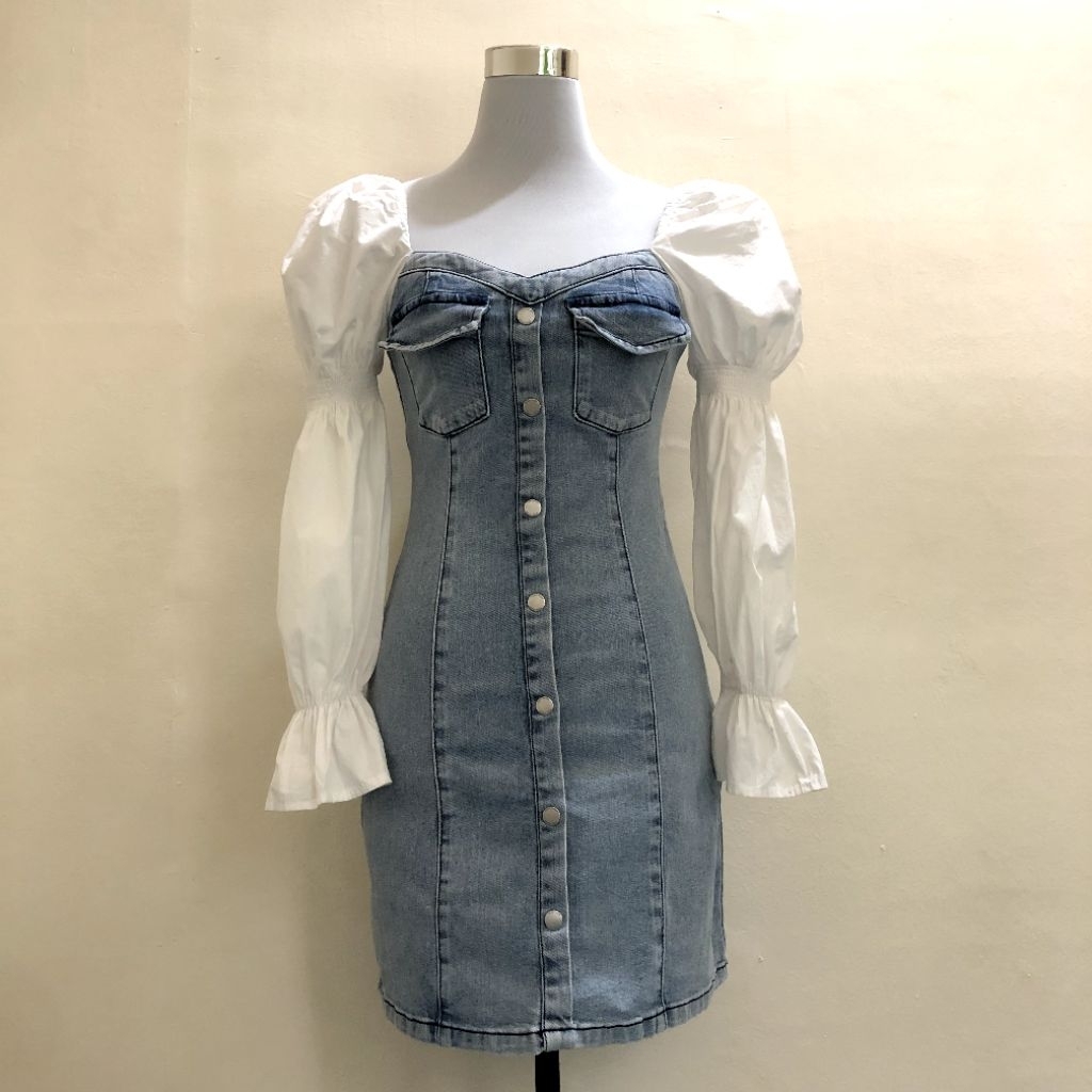Preloved VERO MODA Petite Puffed Garterized Sleeves Denim Dress ...