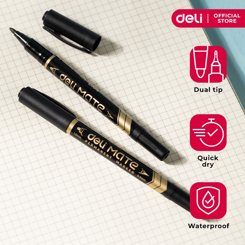 Deli EU10420 Writing Instrument - Dual Tip Permanent Marker Black (1PC ...