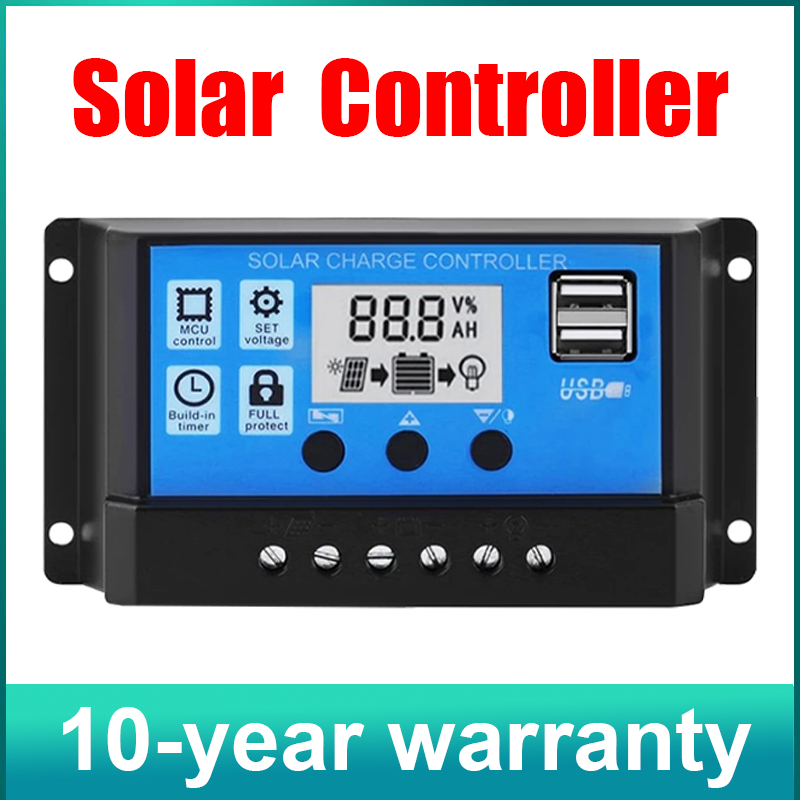 30A PWM Solar Charge Controller 12V/24V Battery Regulator Solar Panel ...