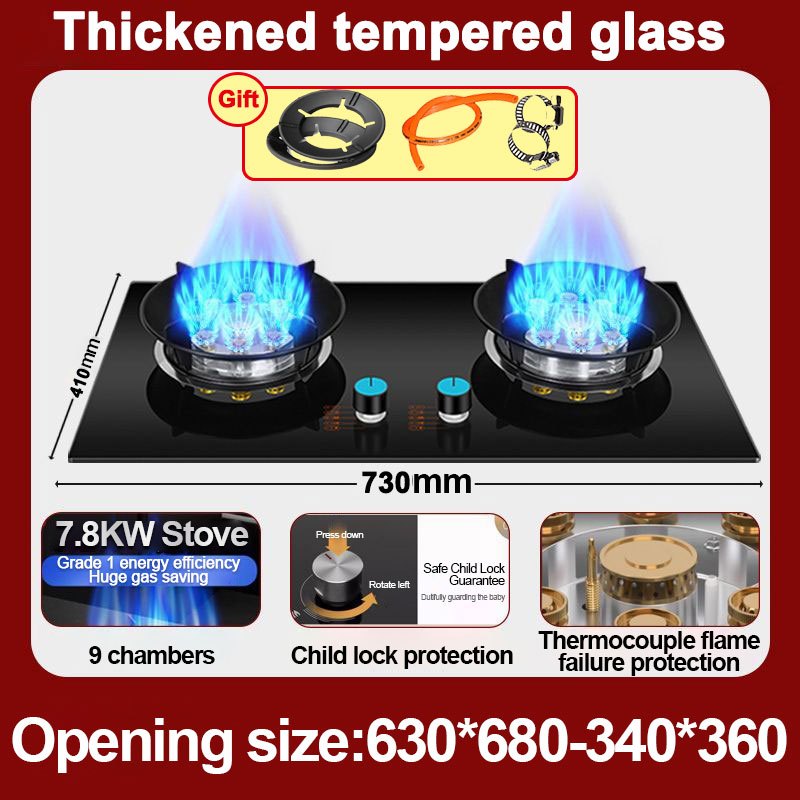 Contemporary Black Tempered Glass Gas Stove Hob With Wok Burner With - View #12