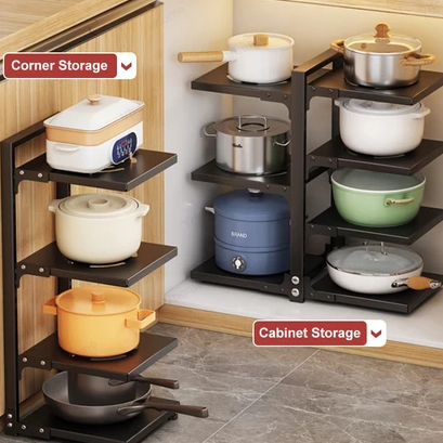 Kitchen Pan Organizer Pot Rack Adjustable Multi-Tier Stainless Steel ...