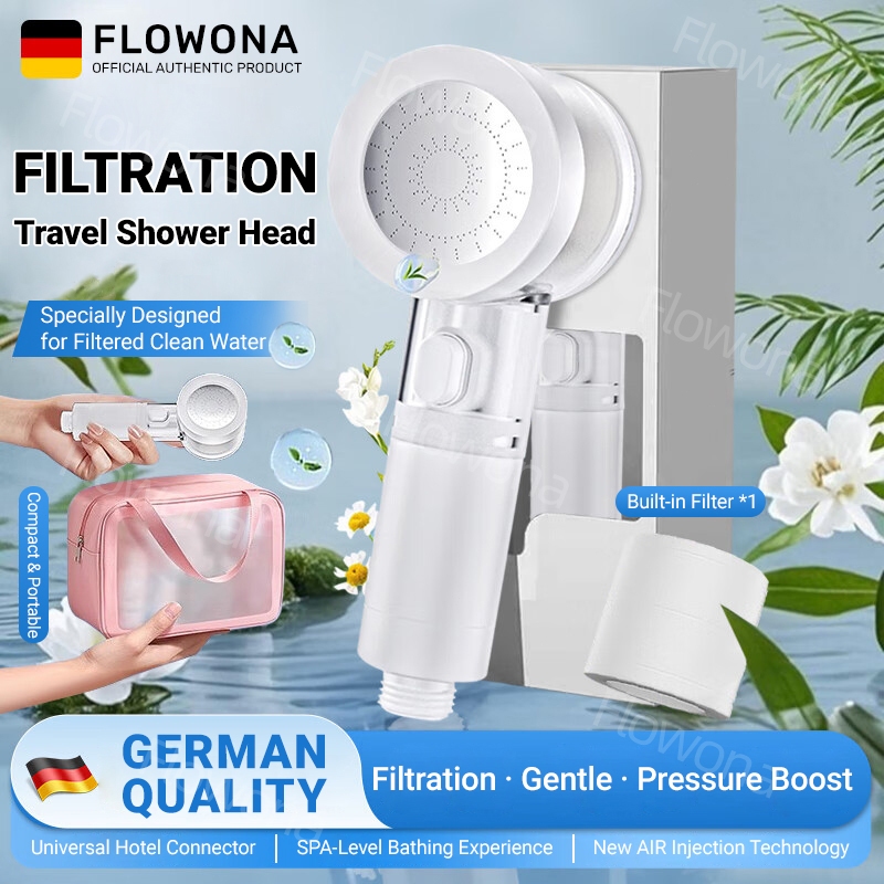 Portable High Pressure Filter Shower Head with One-Key Stop Mini Travel ...