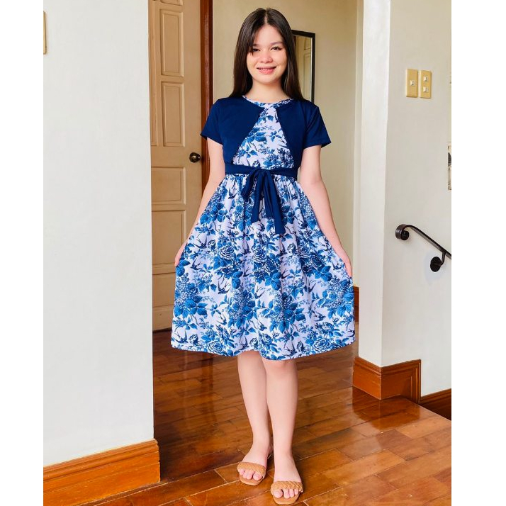 blue dress with 3d flowers GLS by Gloria GL3358 Prom Dress - Smoky Blue