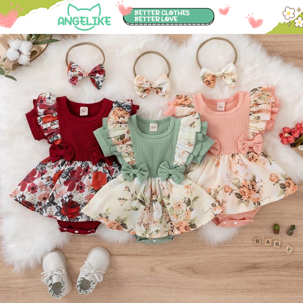 Baby Girls Romper Dress Set Floral Print Ruffle Jumpsuits Baby Girl ...