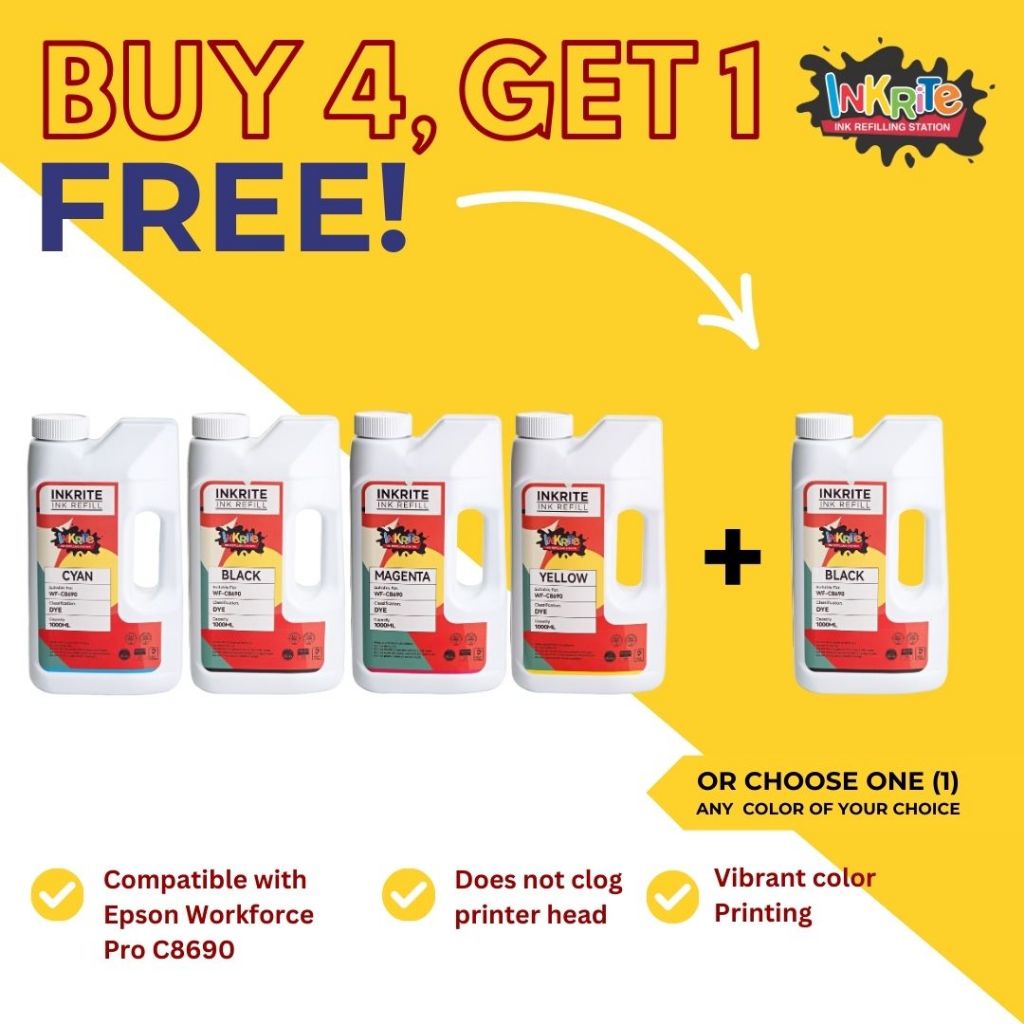 [BUY 4 GET 1 FREE] Inkrite Ink for Epson WorkForce WF-C8690, 1000 ml ...