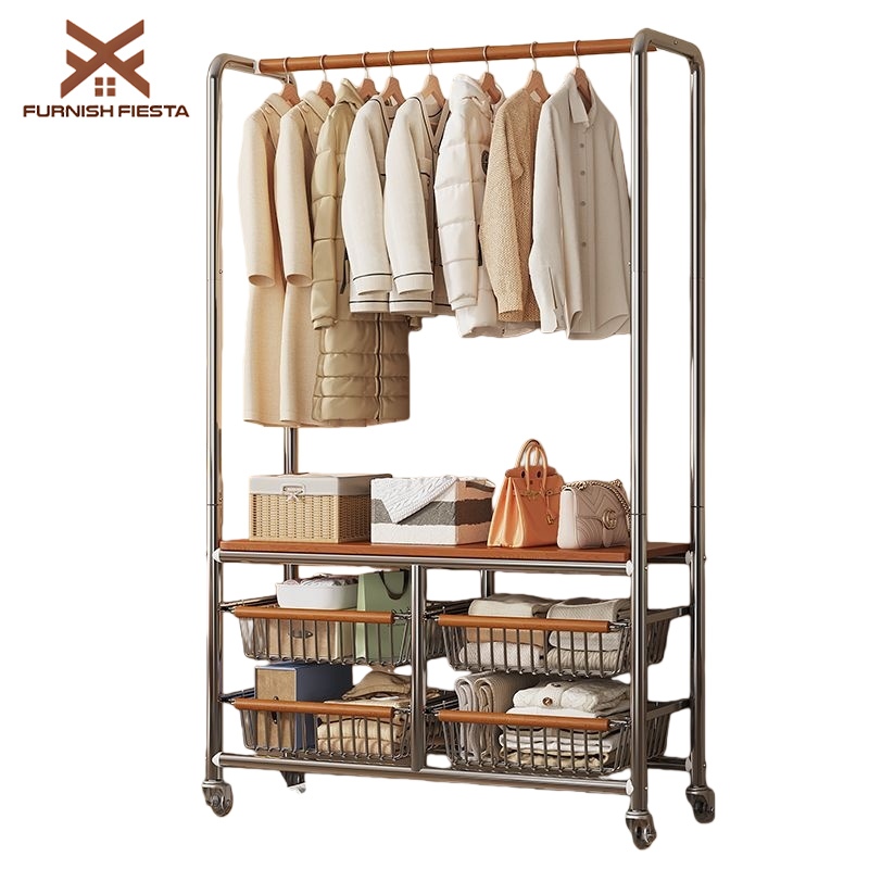 FURNISH FIESTA Carbon Steel Coat Rack Heavy Duty Bedroom Clothes Hanger ...
