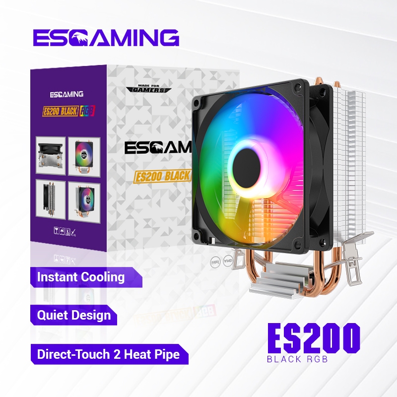 Esgaming ES200 CPU Cooler Computer 90mm Fan 2 Heat Pipes Tower Radiator ...