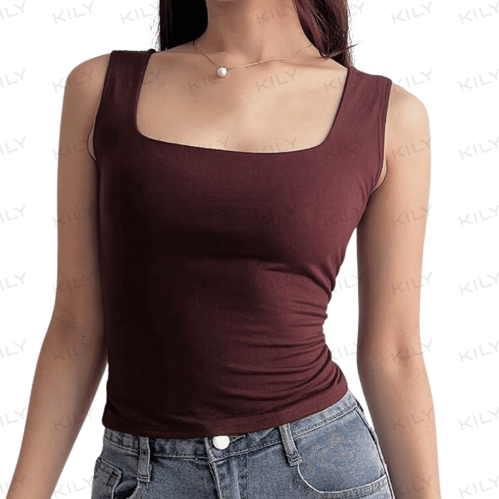 KILY.PH Square Neck Double Lining Full Length Sando Basic Solid Top ...