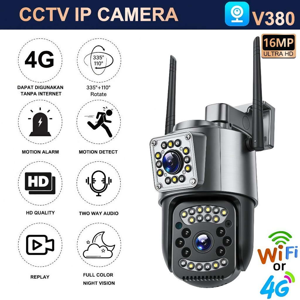 Free 4G Sim V380 Pro CCTV Camera Outdoor Waterproof 2K 360° Rotate WIFI ...