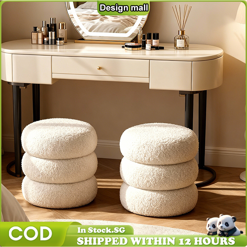 Dressing Stool Makeup Stool Lambswool Stool Backrest Solid wood Stool ...