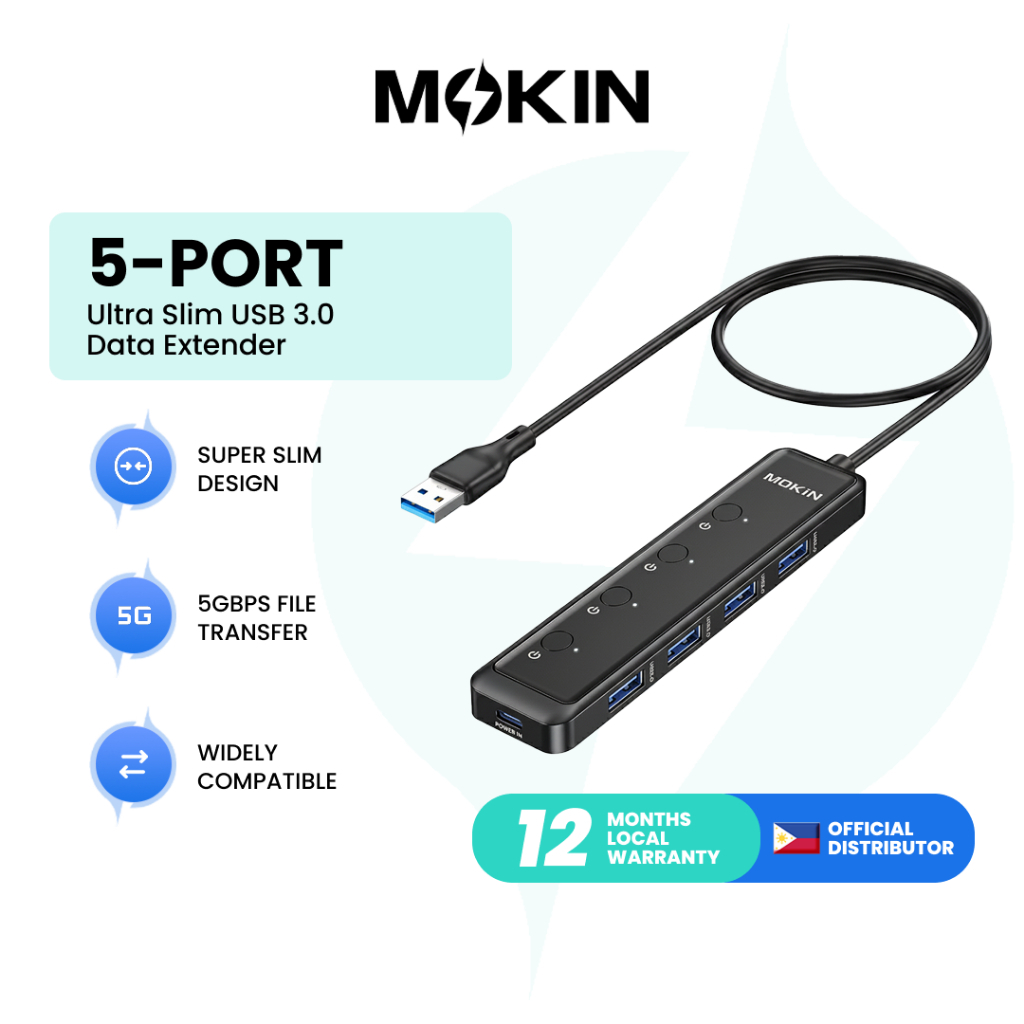 MOKiN 5-Port Ultra Slim USB 3.0 Data Extender - PH | Shopee Philippines