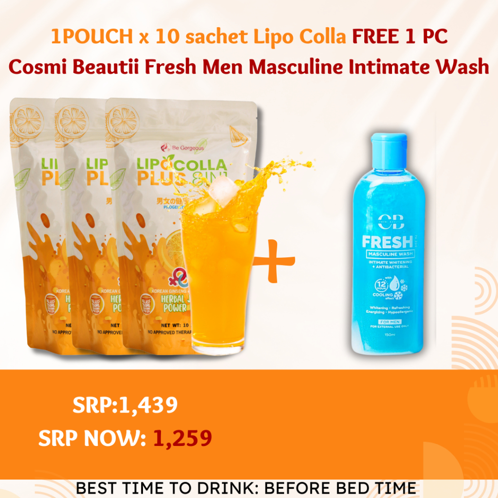 BE GORGEOUS Lipo Colla Plus 8-in-1 Juice | Herbal Drink, Ginseng, L- Carnitine, Barley Detox & Glow