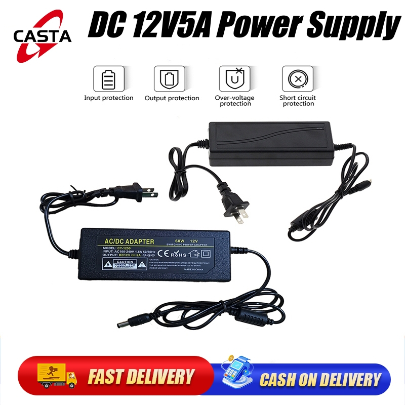 12V 5A AC/DC Power Adapter 12 Volts 5 Amps AC DC Table Top Adapter ...