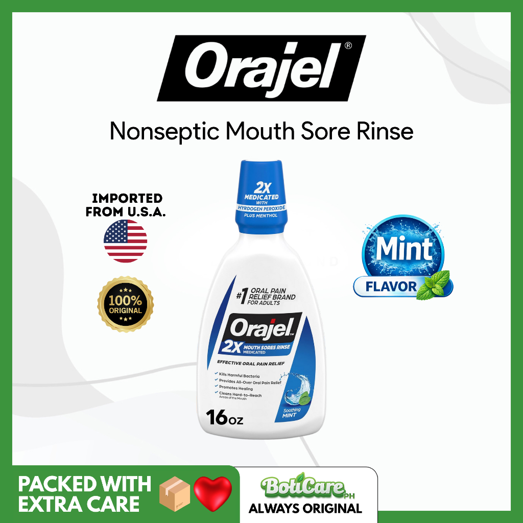 Orajel 2X Medicated Mouth Sores Rinse (16oz) - Effective Oral Pain ...