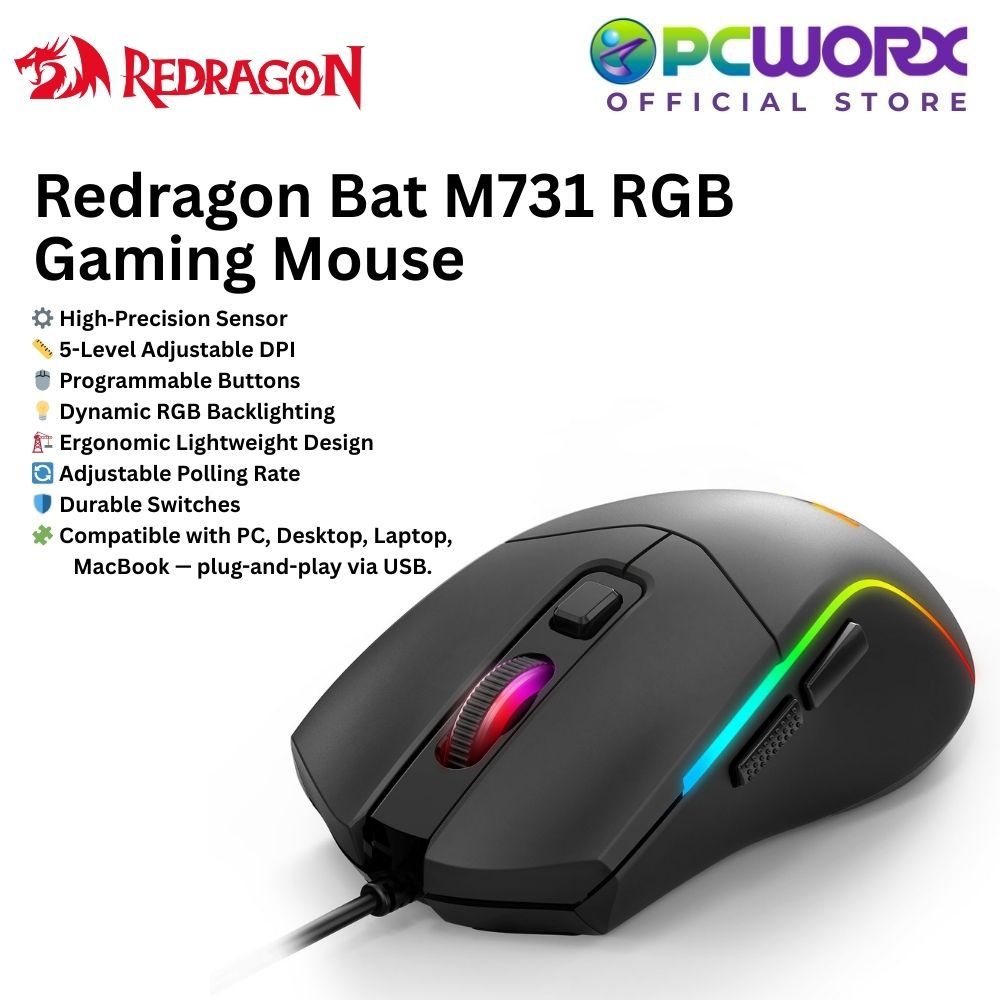 Redragon Bat M731 RGB Gaming Mouse Black – High Precision 10000 DPI ...