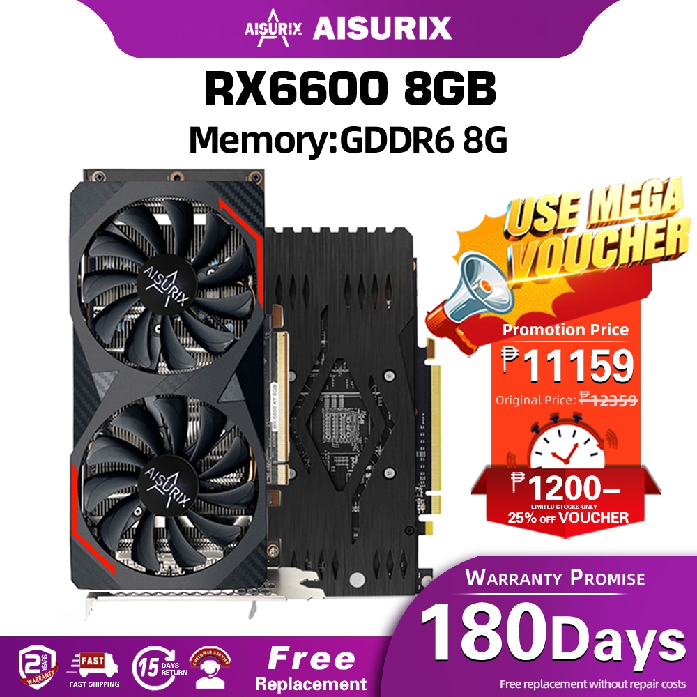 AISURIX RX6600 Graphics Card RX 6600xt 8GB GDDR6 AMD Video Card GPU For ...