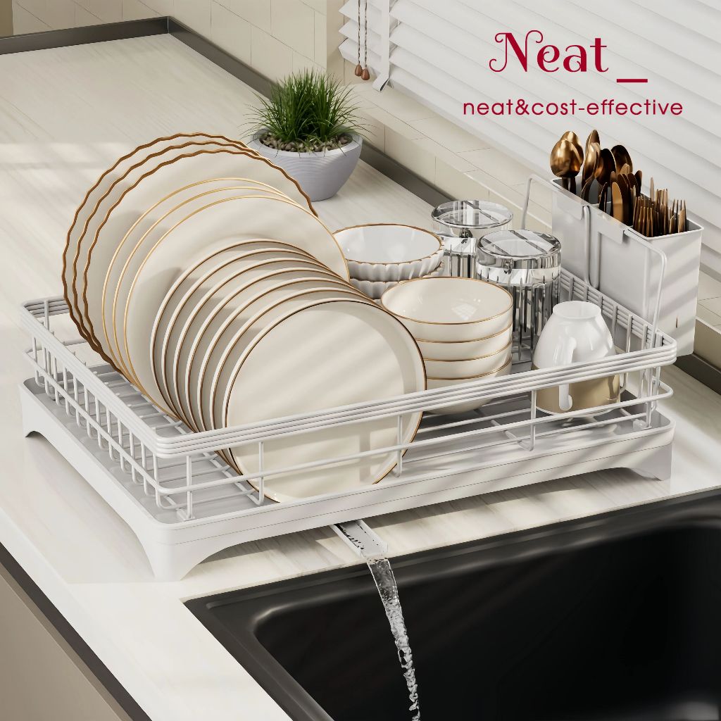 NEAT White Kitchen Plate Organizer Aesthetic Dish Drainer Metal Dish ...