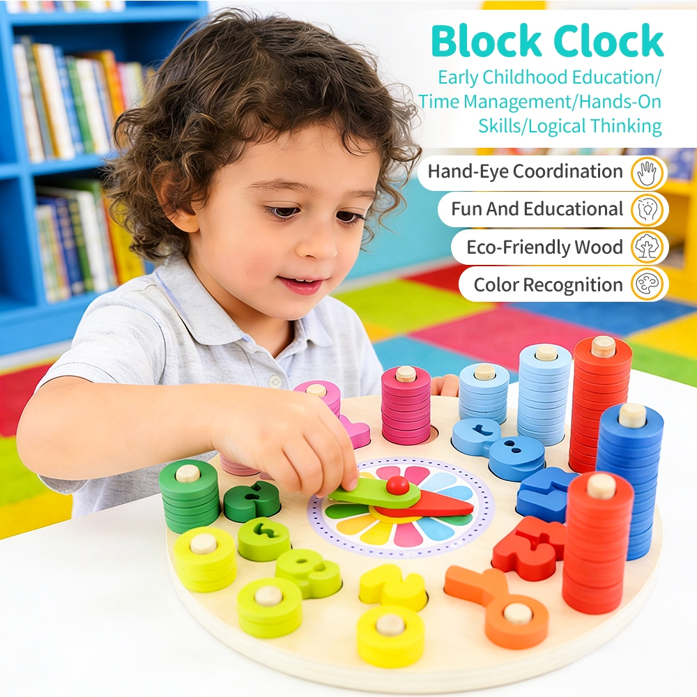Wooden Clock Toys Hour Minute Second Cognition Colorful Clocks Toys ...