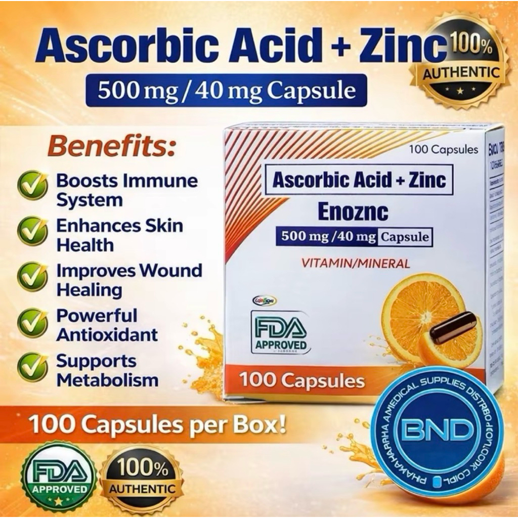ENOZNC Ascorbic Acid + Zinc 500mg/40mg 100 Capsule | Shopee Philippines