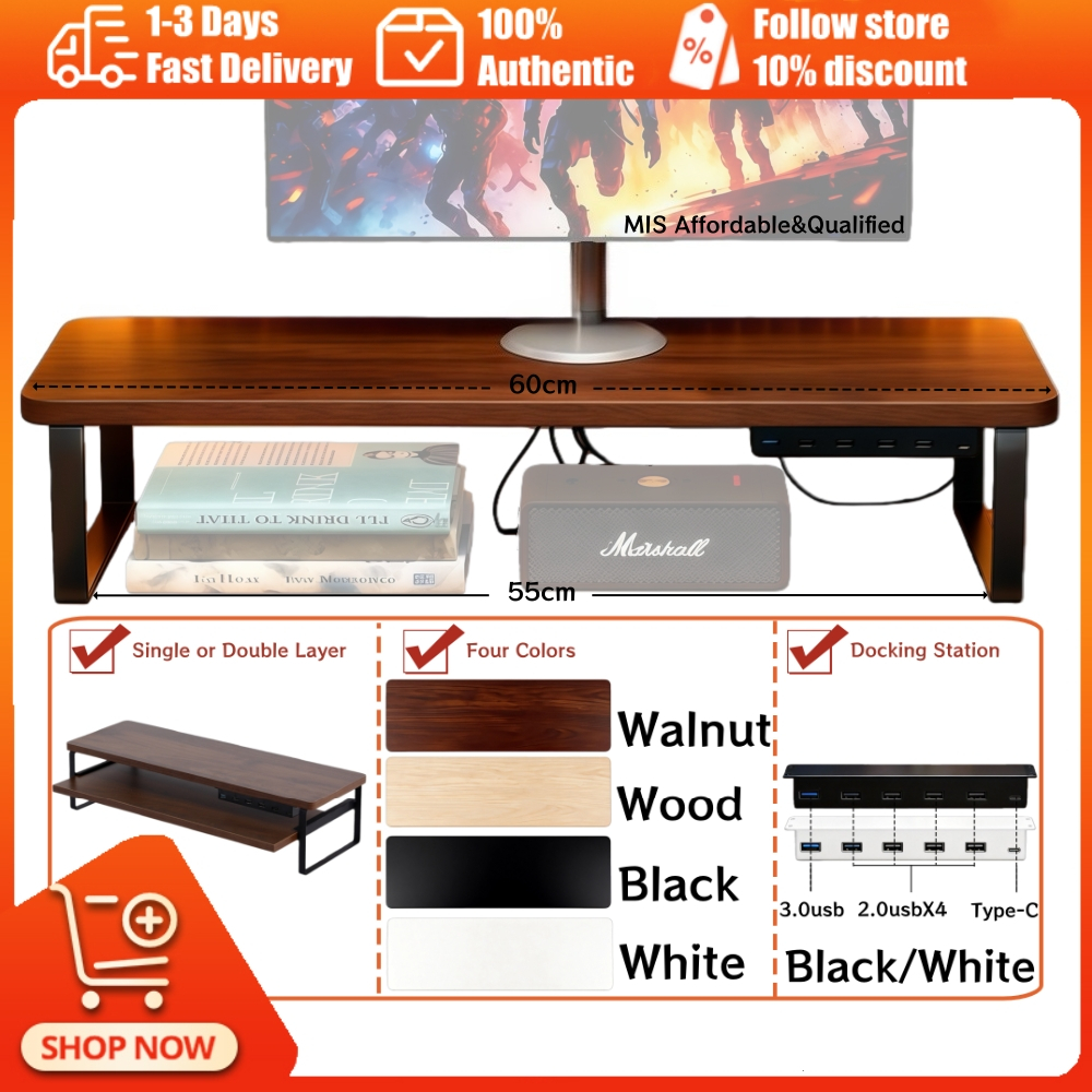 15MM Wooden Monitor Stand, Computer Riser with Drawer, Desktop Storage ...
