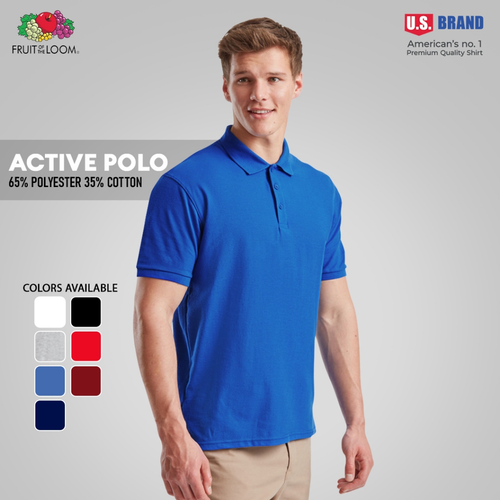 Fruit of the Loom Active Polo Shirt for Men & Women Cotton Plain Unisex ...
