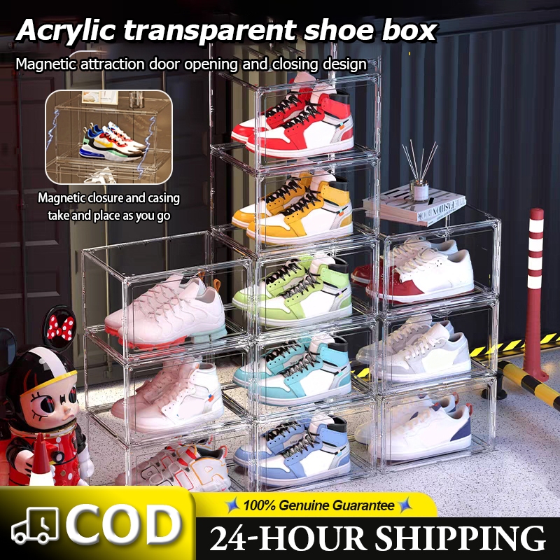 Acrylic Shoe Box Stackable Magnetic Rack cabinet acrilic shoes storag ...