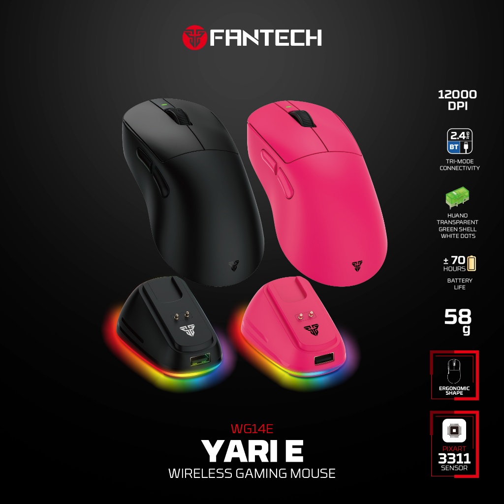Fantech YARI E WG14E Wireless Gaming Mouse Tri-mode Connectivity with ...