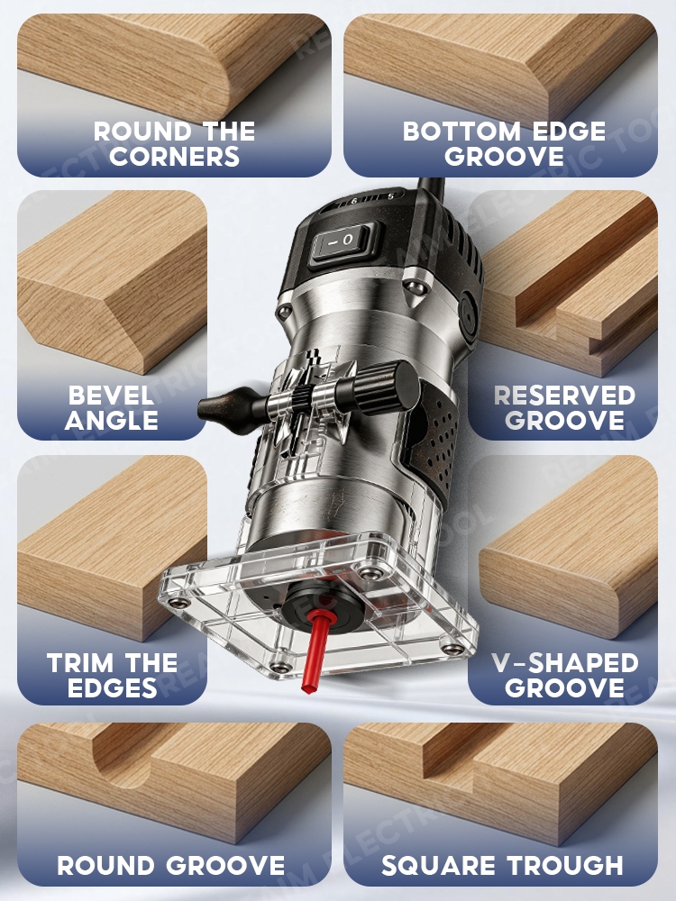 REAIM Palm Router With Bit Set Electric Trimmer Machine Wood Router ...