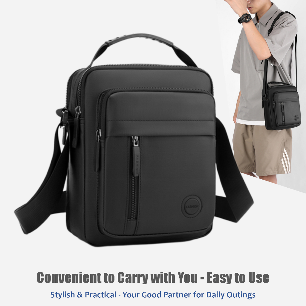 Men's Stylish & Functional Waterproof Nylon Shoulder Bag (Black/Grey ...
