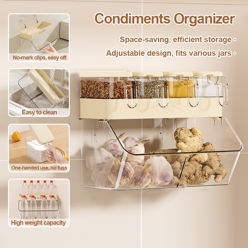 Wall Mounted Condiments Organizer Rack Seasoning & Spice Jar Organiser ...