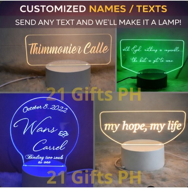 Customized Name, Text, Quote Acrylic LED LAMP personalized desk table ...