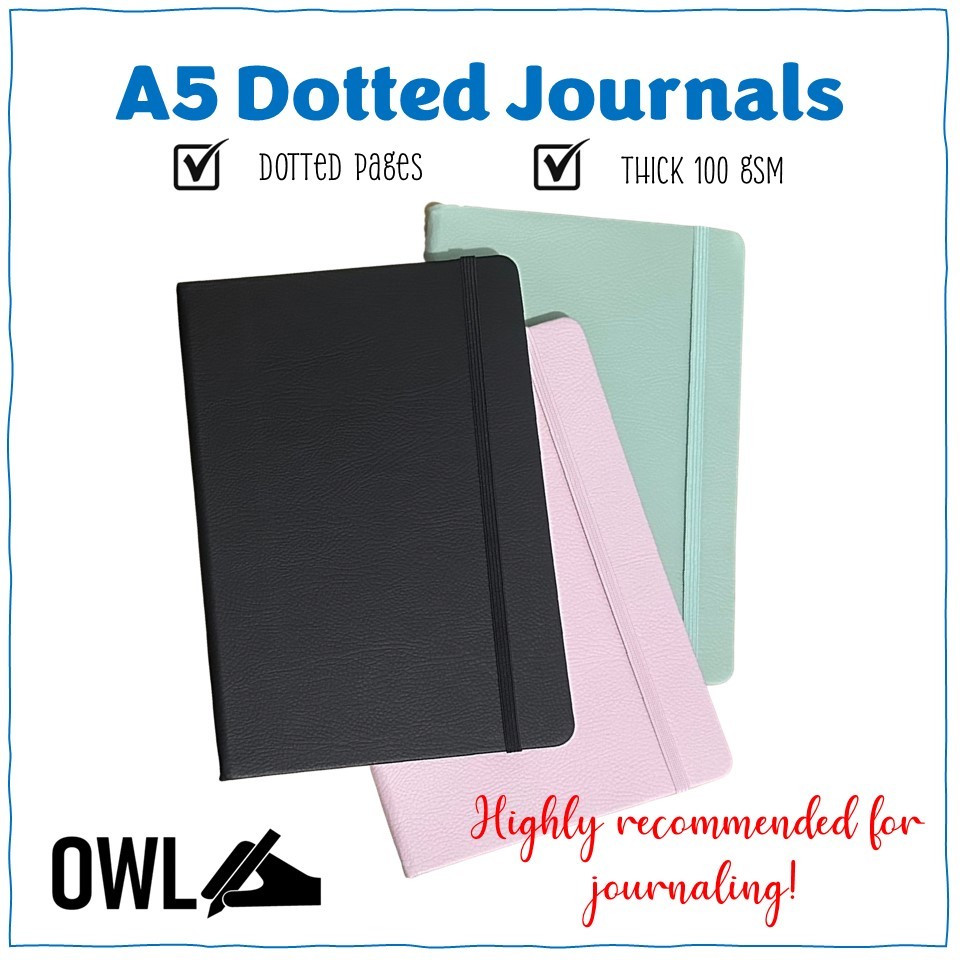 OWL Notebooks A5 Hard Bound PU Leather Journals - Dotted Paper Notes ...